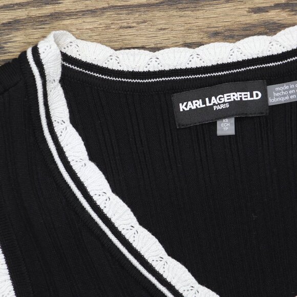 NWT Karl Lagerfeld Lace-Trim Sweater Tank Top L3TSS727 Black / Soft White XS - Picture 6 of 7